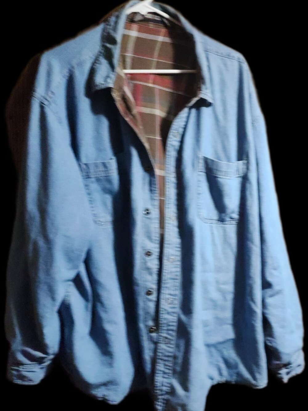Faded Glory Men's Blue Denim Plaid Flannel Lined Shirt Jacket Snap Shirt 3XL